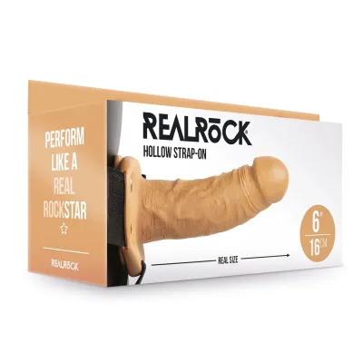 Hollow Strap on Without Balls 6 Inch Tan