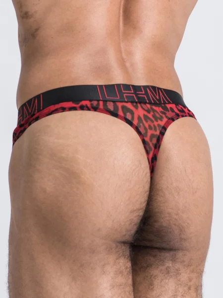 LHM Red Leopard Print Mesh Thong