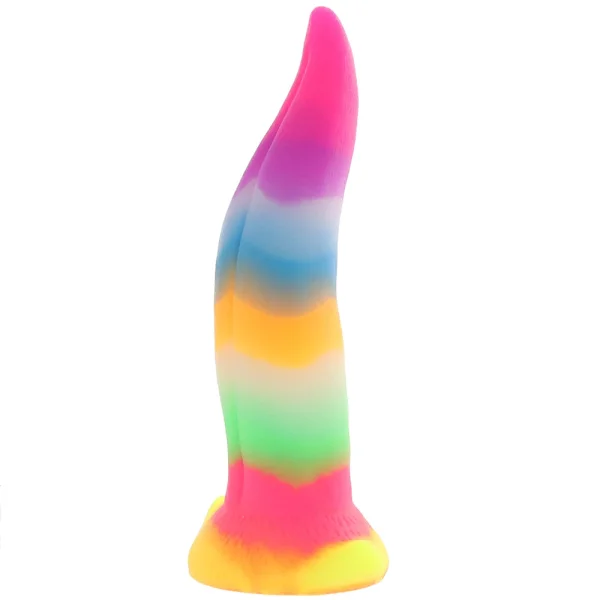 Unicorn Tongue Rainbow Glow In The Dark 7.4" Silicone Suction Cup Dildo By Creature Cocks