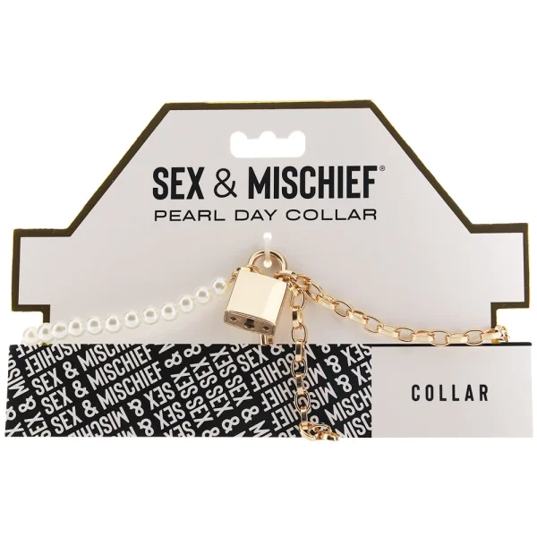 Sex & Mischief Pearl Day Collar By Sportsheets - White & Gold