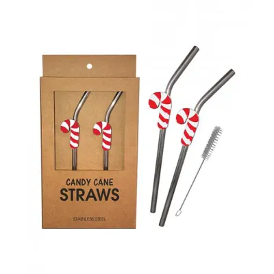 Holiday Candy Cane Reusable Stainless Steel dishwasher Safe Straws Pack Of 2