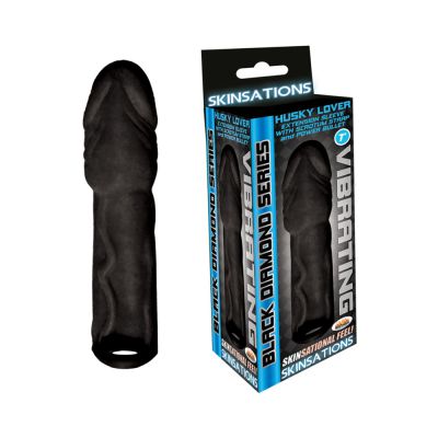 Skinsations Black Diamond Series Husky Lover Extension Sleeve With Power Bullet Scrotum Strap 7in