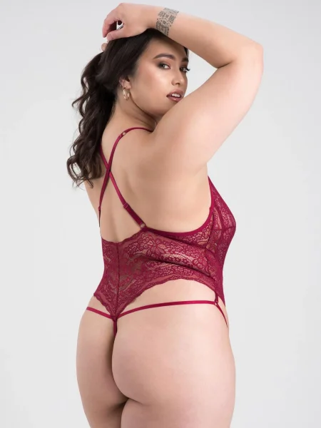 Lovehoney Plus Size Late Night Liaison Wine Crotchless Lace Teddy
