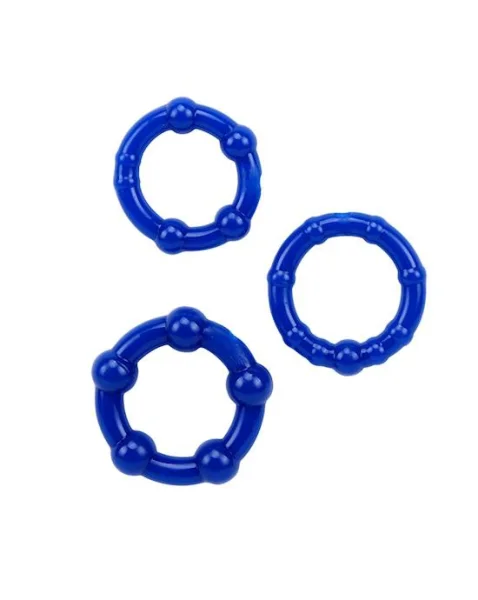 Beaded Cock Ring Set - 3 Pack - Blue