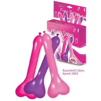 Pecker Balloons Assorted Colors 6 Pc Box