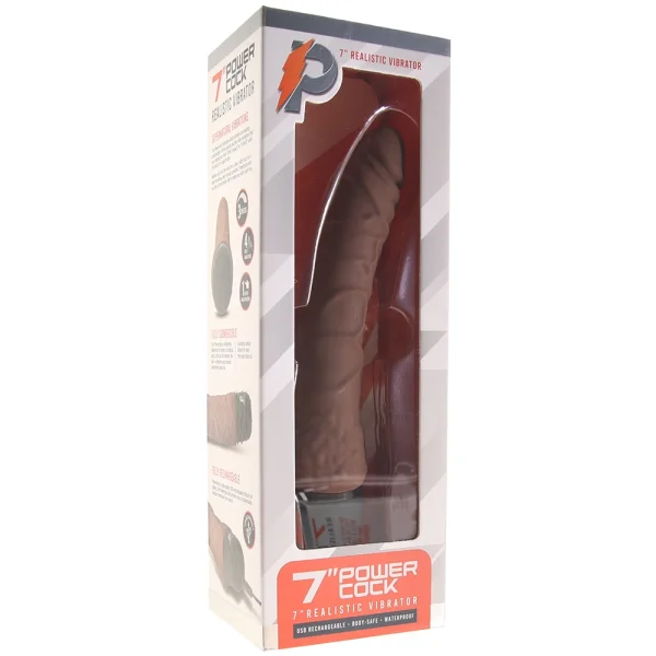 Powercocks Realistic Silicone Waterproof Rechargeable 7" Vibrator - Chocolate