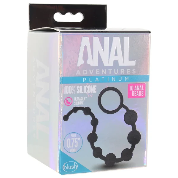 Anal Adventures Platinum Silicone 10 Anal Beads By Blush - Black