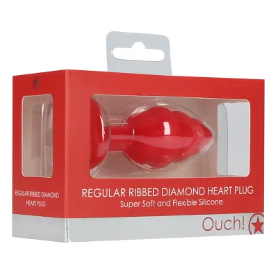 Regular Ribbed Diamond Heart Plug Red