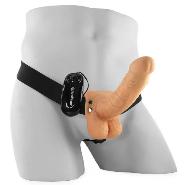 Fetish Fantasy Series 7-Inch Vibrating Hollow Strap-on With Balls - Flesh