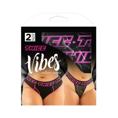 Vibes Thicc Buddy Pack 2 Pc Athletic Mesh Boyfriend Brief Lace Thong Qs Black pink