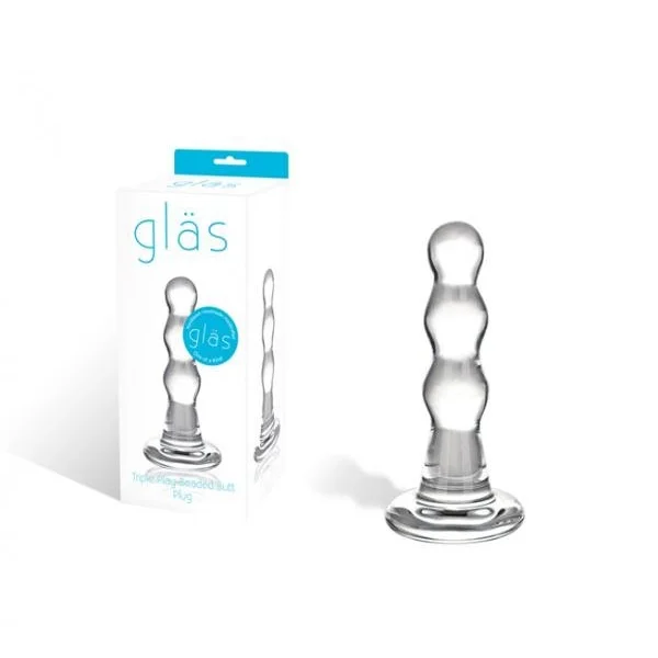 Glass Triple Play Beaded Butt Plug Clear — image 5 of 6