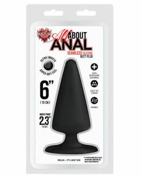 Seamless Silicone Butt Plug 6" Black