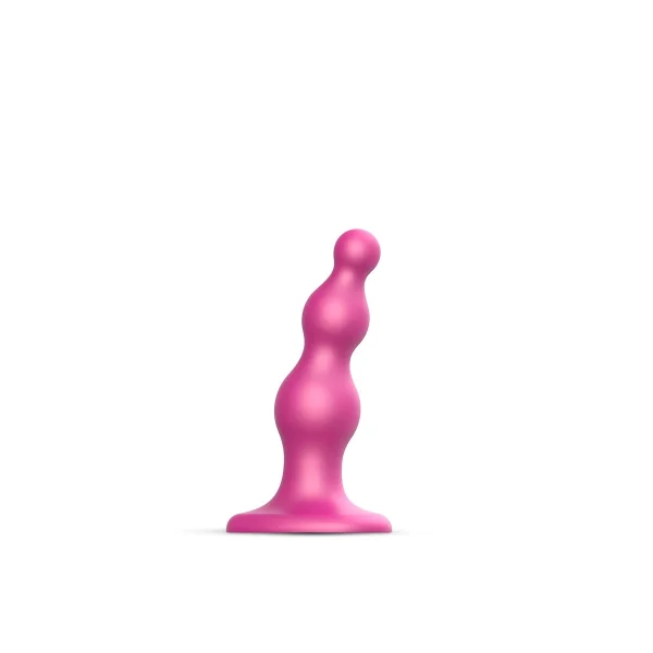 Strap-on-Me Hybrid Collection Beads Silicone Suction Cup Dildo - S Metallic Raspberry Pink