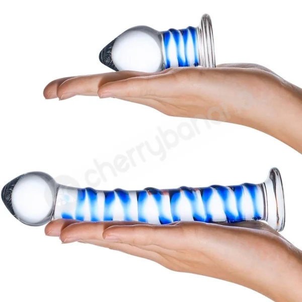 Glas 2pc Double Penetration Glass Swirly Dildo & Butt plug Set