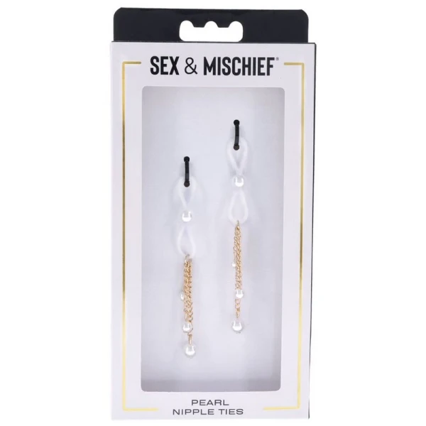Sex & Mischief Pearl Nipple Ties By Sportsheets - White & Gold