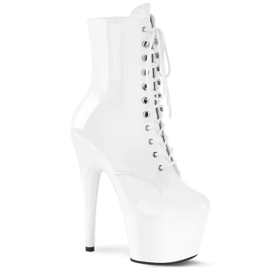 Pleaser Adore 7 White Patent Platform Ankle Boot