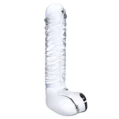 Glas 8 inch Ribbed G Spot Dildo With Balls