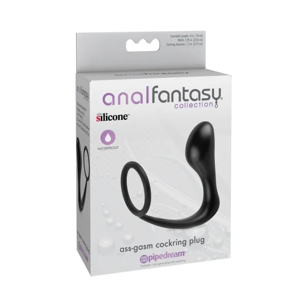 Ass-Gasm Silicone Cockring Plug - Black — image 12 of 12
