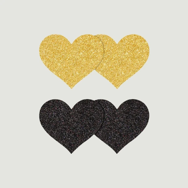 Pretty Pasties Black and Gold Glitter Heart 2-Pack