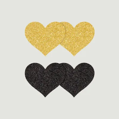 Pretty Pasties Black and Gold Glitter Heart 2 Pack