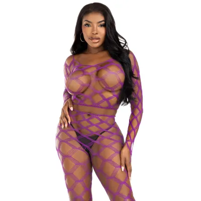 2 Pc Net Crop Top and Footless Tights One Size Violet