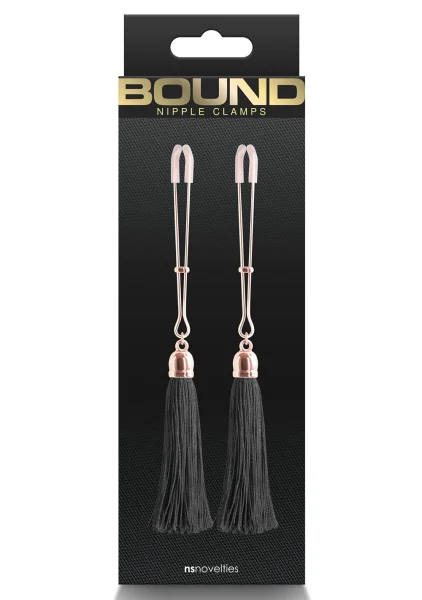Bound Adjustable T1 Tassel Nipple Clamps by NS Novelties - Rose Gold & Red