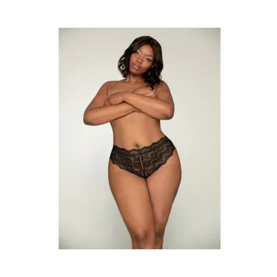 Dreamgirl Lace Tanga Open crotch Panty And Elastic Open Back Detail Black 2x