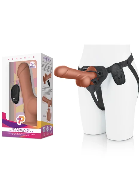 Pegasus 8" Realistic Dildo with Balls Strap-On Set