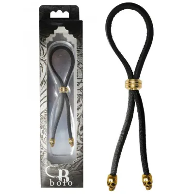 C ring Lasso Gold Bead Slider W Gold Skull Tips Leather
