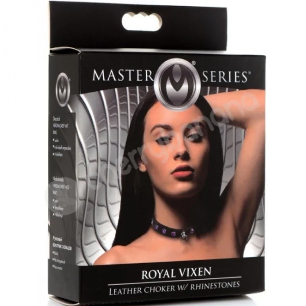 Master Series Bling Vixen Leather Adjustable Choker W/ Purple Rhinestones
