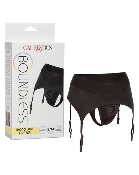 Boundless Thong With Garter - Black - S/m