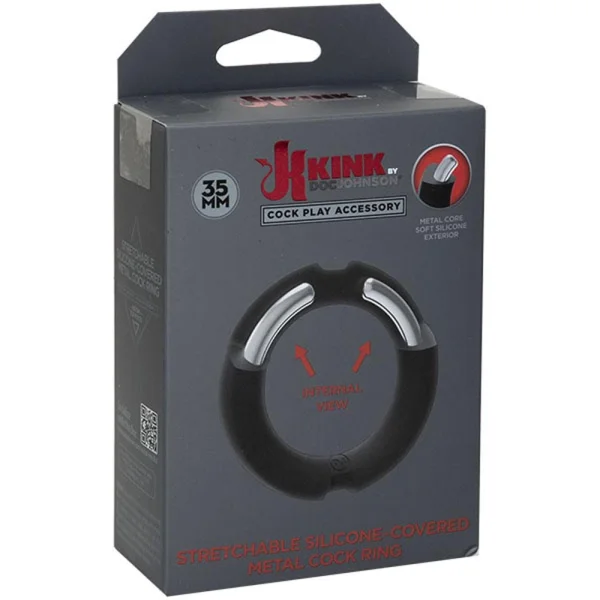 Hybrid Silicone Covered Metal Cock Ring - 35mm