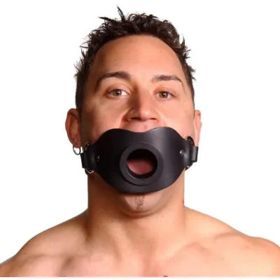 Feeder Locking Open Mouth Gag Black Leather O S