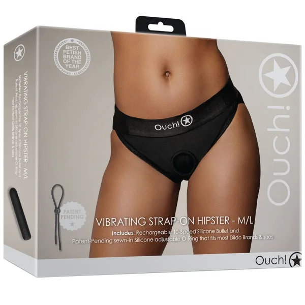 Ouch! Black Vibrating Strap-on Hipster