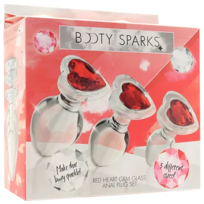 Booty Sparks Red Heart Gem Glass Anal Plug Set