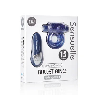 Sensuelle Remote Control 15 Function Rechargeable Bullet Ring Blue