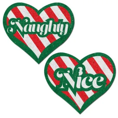 Pastease Naughty Nice Heart Green Red White Velvet Pasties