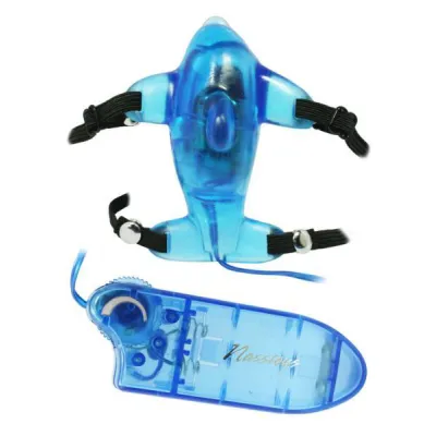 Beautiful Blue Dolphin Vibrating Strap On Blue