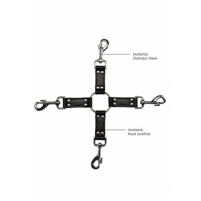 4 way Leather Hogtie Cross Black