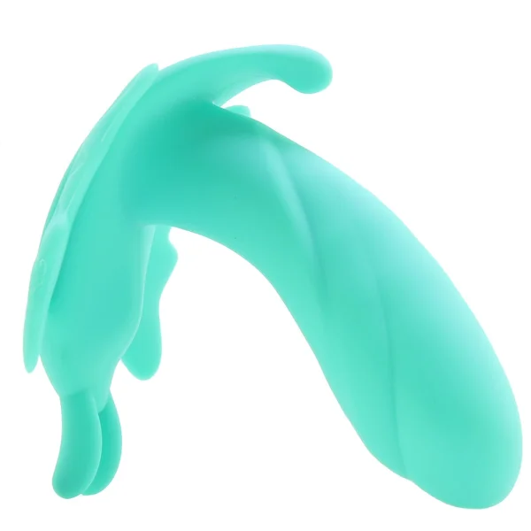 The Butterfly Effect Clitoral & G-Spot Teal Wearable Remote Vibrator By Evolved Novelties