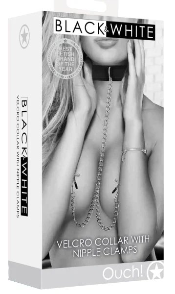 Velcro Collar With Nipple Clamps - Black