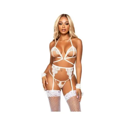 Eyelash Bra Garter Gstring 4pc Os Wht