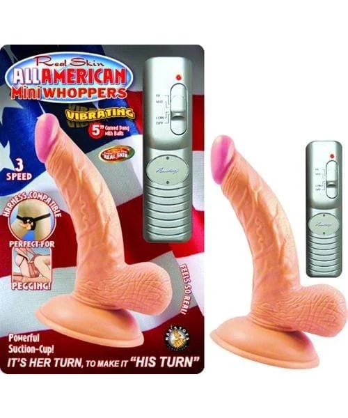 All American Mini Whoppers Vibrating 5-Inch Curved Dong With Balls-Flesh