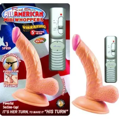All American Mini Whoppers Vibrating 5 Inch Curved Dong With Balls Flesh