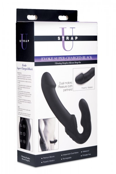 Evoke Rechargeable Vibrating Silicone Strapless Strap-on - Black