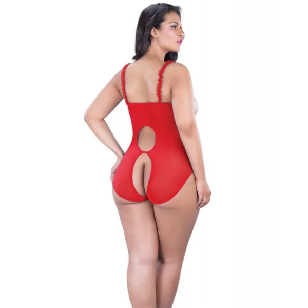 Oh La La Cheri Curve Amber Open Cup Crotchless Red Lace Teddy — image 4 of 4