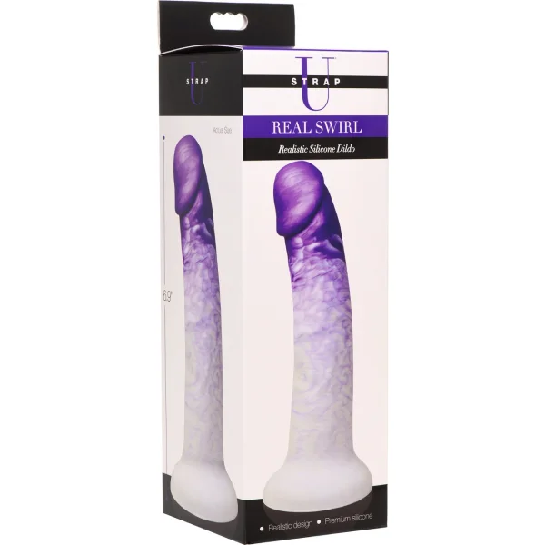 Strap U Real Swirl Realistic 6.9" Silicone Suction Cup Dildo - Purple & White