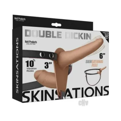 Skinsations Double Dickin Vibrating Dual sided Strap on With Harness Vanilla