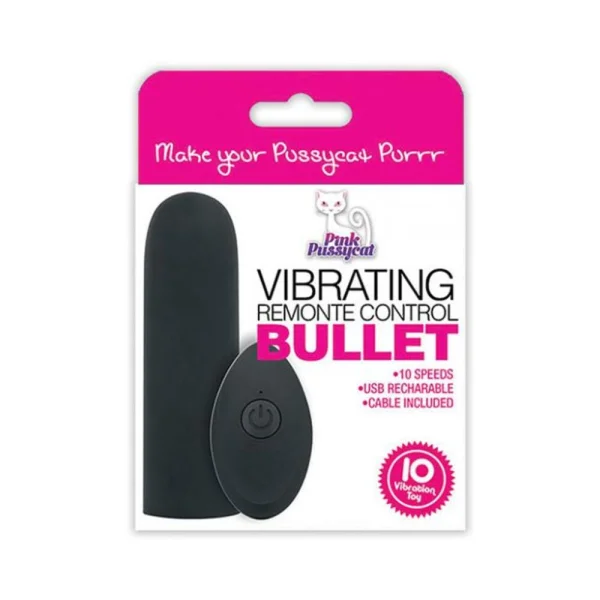 Pink Pussycat Vibrating Remote Control Bullet Black