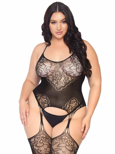 Leg Avenue Seamless Jacquard Lace Suspender Bodystocking